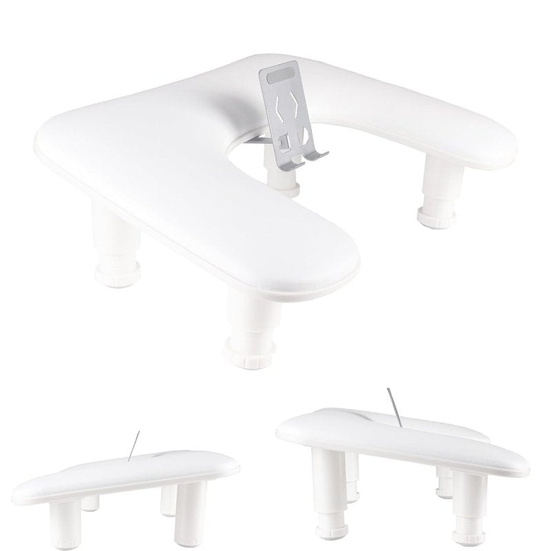 Manicure Arm Rest with Rotating Phone Holder - Adjustable U-Shaped PU Leather Nail Hand Rest (White)