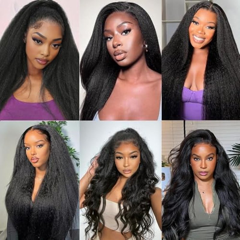 Kinky Straight Bundles with 2x6 Closure (16 18 20+14) 100% Unprocessed Yaki Straight 3 Bundles with Lace Closure Sew in Natural Color for Black Women