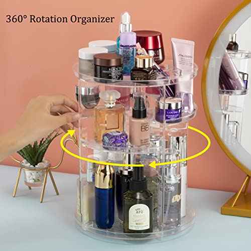 Argox 360¡Æ Rotating Makeup Organizer, Skincare Storage Box, Cosmetic Display Case with Brush Holder Perfume Tray, Multifunctional Rotating Rack Suitable for Dressing Tables and Bathroom Countertops