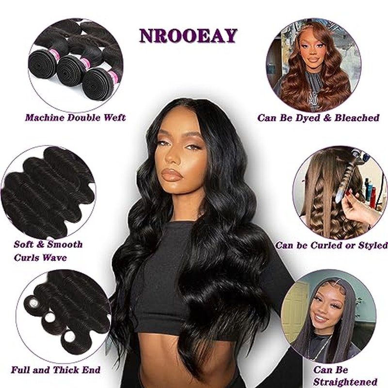 12A Brazilian Body Wave Human Hair 3 Bundles 18 20 22 Inch 100% Unprocessed Brazilian Virgin Human Hair Weave Bundles Body Wave Hair Extensions Natural Color