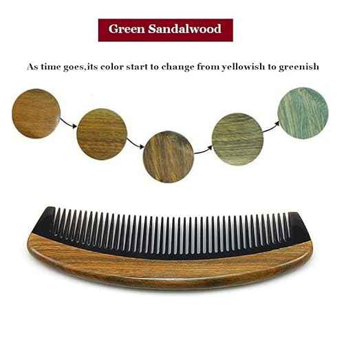 Natural Ox Horn Pocket Hair Comb, 100% Handmade Premium Quality Anti-Static Comb Without Handle - Buffalo Horn Oval Fine Tooth, Green Sandalwood