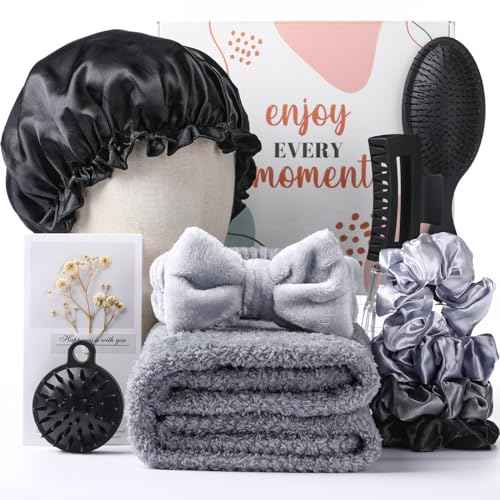 Sawysine 12 Pcs Gift Basket for Women Black Hair Care Accessories Set Spa Kit for Women's Birthday Christmas Mother's Day Gift Stuff