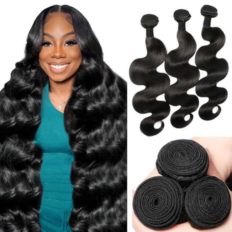 12A Body Wave Bundles Human Hair 22 24 26 Inch Human Hair Bundles 100% Unprocessed Brazilian Virgin Weave 3 Bundles Deals for Women Quick Weave Wet and Wavy Thick and Full Hair Real Natural Black