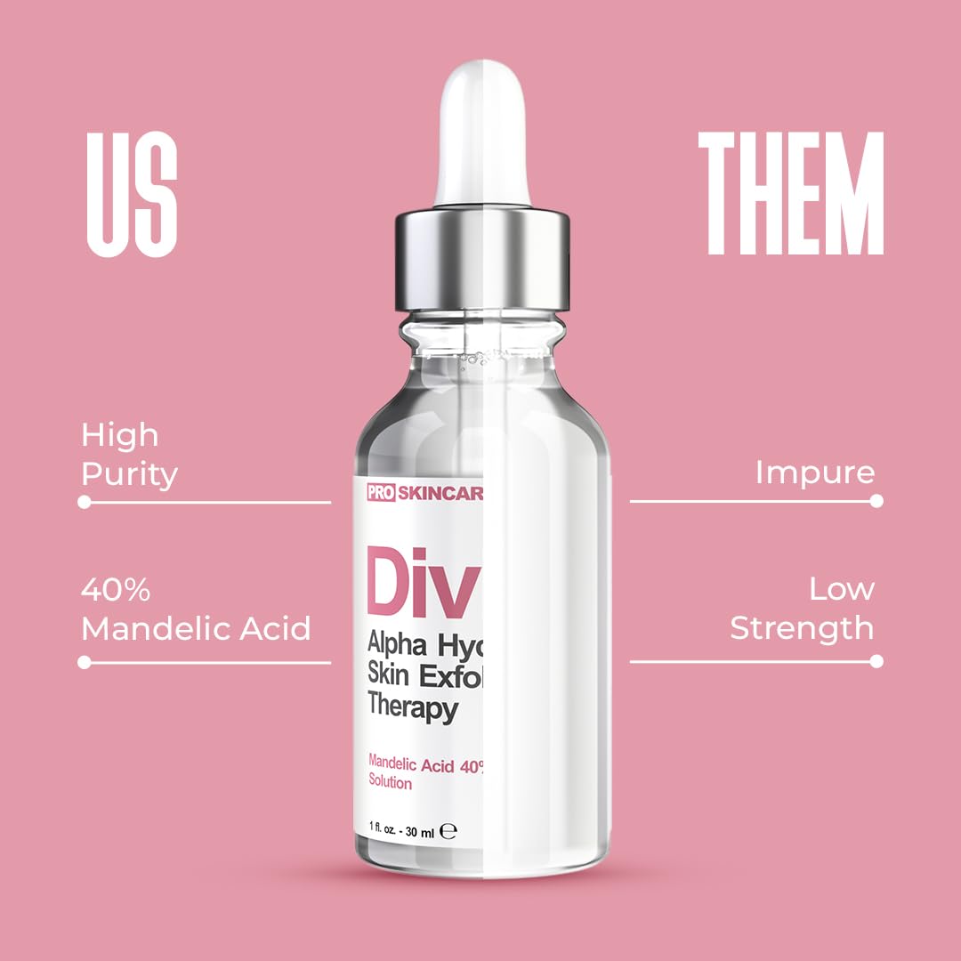 Mandelic Acid Clearing Serum for Acne Scars, Folliculitis, Aging Skin, Dark Spots - 40% Mandelic Acid Peel AHA Liquid Exfoliant, Clinical Grade Facial Peeling Solution