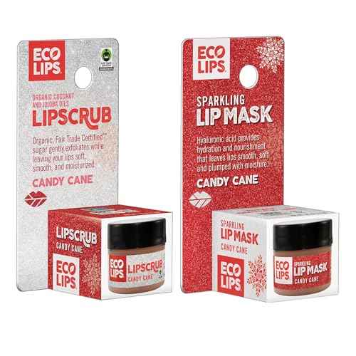 Eco Lips Sparkling Vanilla Mint Candy Cane Lip Mask and Sugar Lip Scrub for Holiday Gifting, Stocking Stuffers, 0.25 oz. (2 ct)