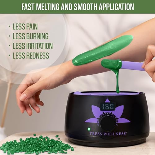 Tress Wellness Wax Beads for Sensitive Skin - Safe for Face & Skin - Dermatologically Tested - At-Home Kit for Face, Bikini, Brazilian & Full Body - Tea Tree 2.4 lb F8