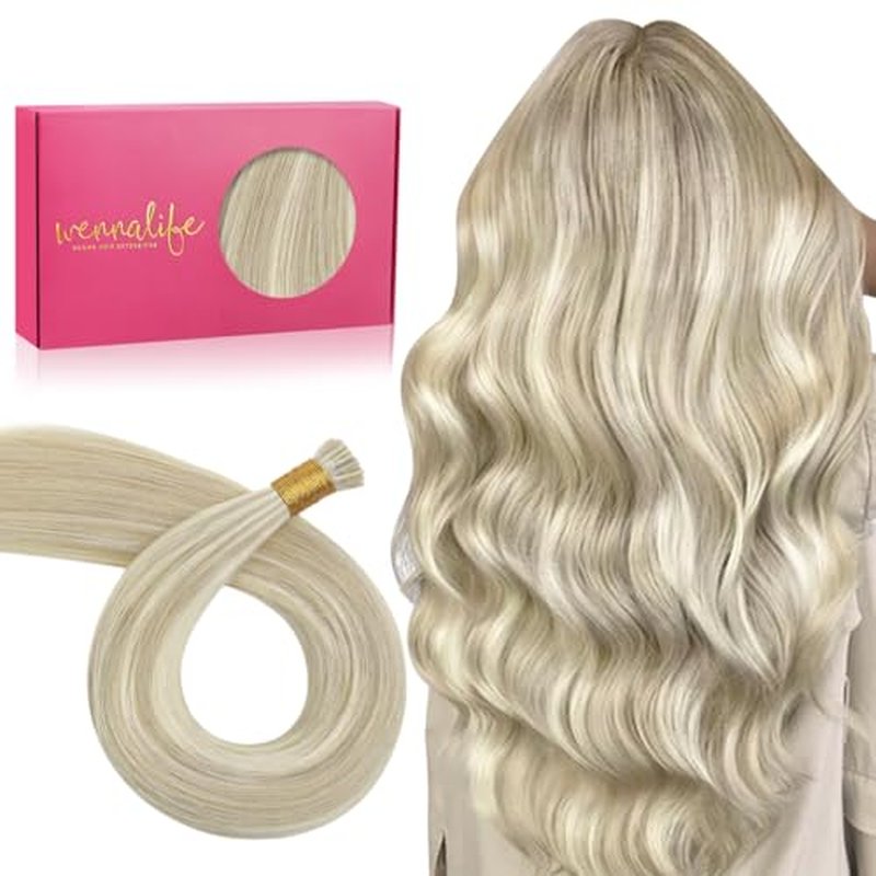 WENNALIFE I Tip Hair Extensions Human Hair, 50g 50s 20 Inch Ash Blonde Highlighted Platinum Blonde Remy Itip Human Hair Extensions Invisible Itips Straight I Tips Fusion Extensions Real Human Hair