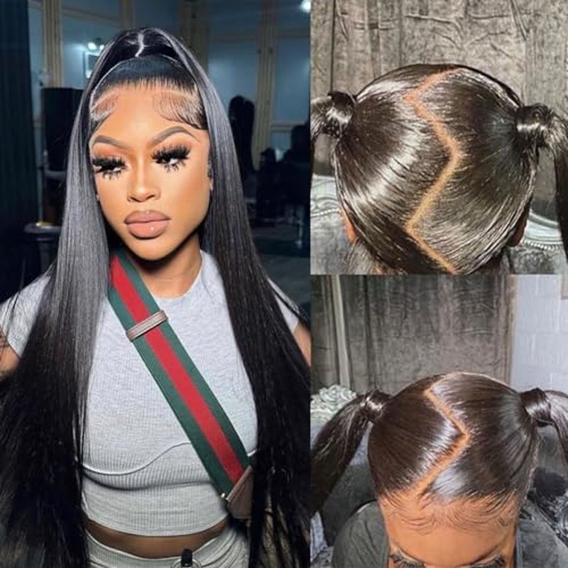 Full Lace Human Hair Wigs Transparent Lace Silky Straight Whole Lace Cap Remy Hair Extension Pre Plucked Glueless Free Parting Wig (10inch, Straight)