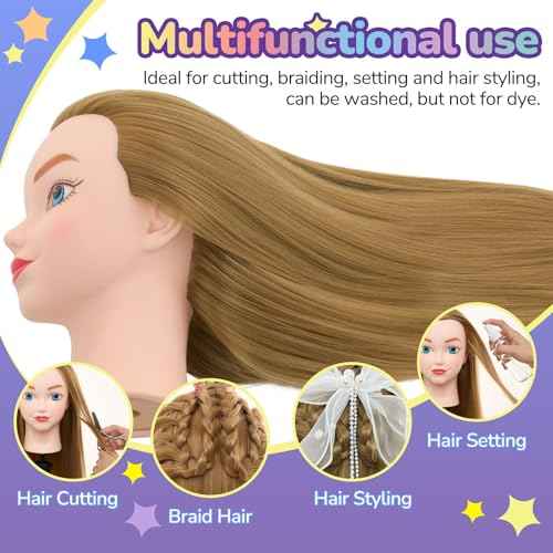 Mannequin Head with Hair - 20 Inch Cosmetology Manikin Practice Braiding Doll Head for Hair Styling, Training Head for Braiding Hairdressing for Kids #27