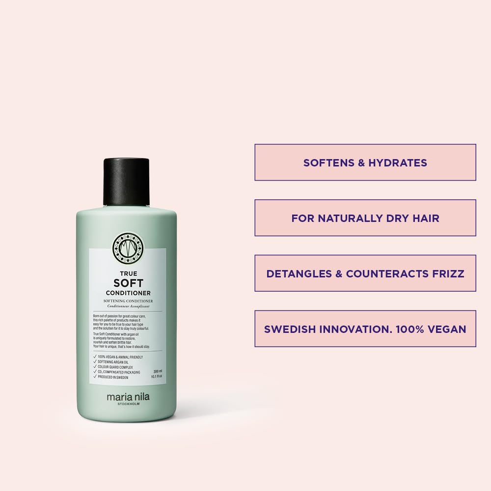 Maria Nila True Soft, Moisturizing Conditioner For Dry Brittle Hair, Argan Oil Remoisturises & Reduces Frizz, 100% Vegan & Sulfate/Paraben free, 10.1 Fl Oz