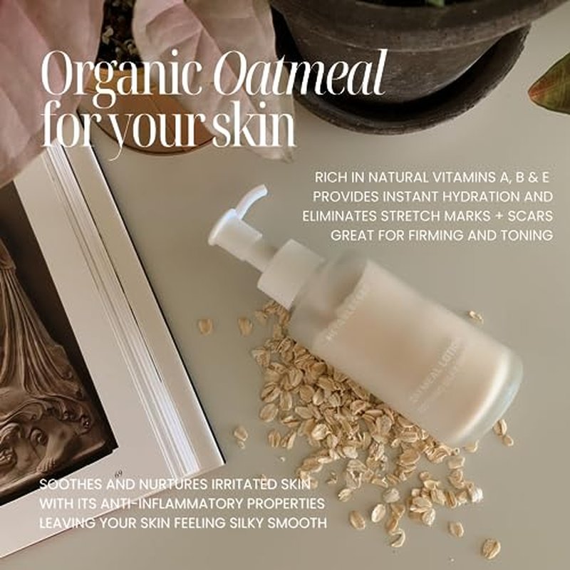 Organic Oatmeal Lotion - Nurtures Dry Itchy Skin Plant-Based Body Moisturizer with Aloe Vera + Shea Butter 3.38 fl. oz