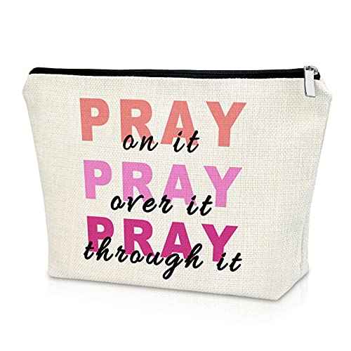 Christian Bible Verse Makeup Bag Cosmetic Organizers Inspirational Quotes Motivational Gift for Women Sister Friend Baptism Religious Birthday Christmas Travel Bag