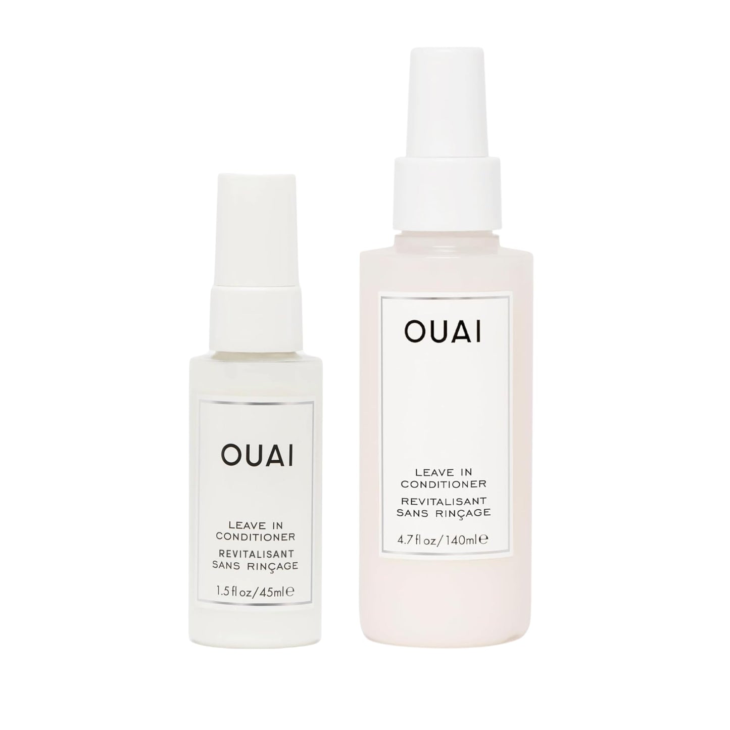 OUAI Leave In Conditioner Full Size & Travel Size - Detangling Spray & Heat Protectant Primer + Tamarind Seed, Vitamin E & Amino Acid Blend - Frizz Control, 450°F Heat Shield, 2 Count