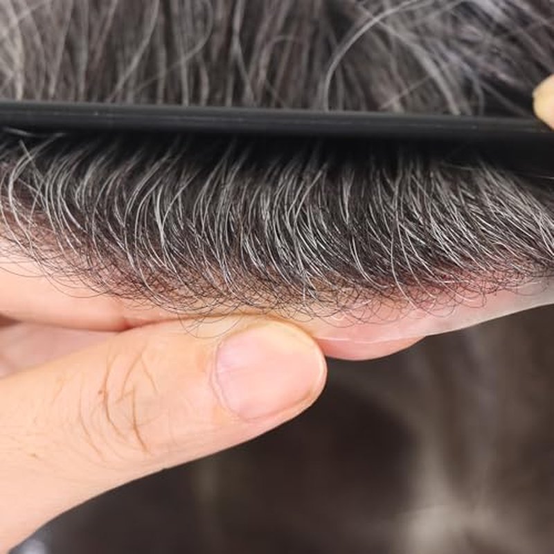 0.03mm Thin Skin Human Hair Men Toupee Brown Full PU Base Hairpiece For Men Wig Natural Wave Styles Human Hair Mens Wigs Replacement Systems 8x10 Size (#1B40)