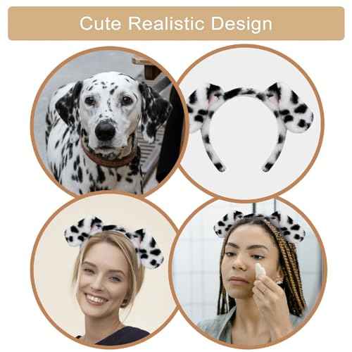 Beviliu Dalmatian Dog Ears Headband - 8 Pack Puppy Ear Hairband Fluffy Adult Dalmatian Costume for Halloween Dogs Party Cosplay Washing Makeup