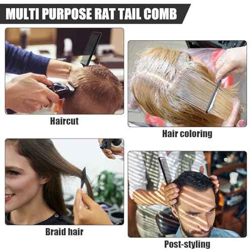 NICEMOVIC 36 Pack Rat Tail Parting Rattail Braiding Combs Bulk for Women, Parting Combs for Braiding Hair, Individually Wrapped Braider Essentials Barber Supplies Accessories Tools (Black)