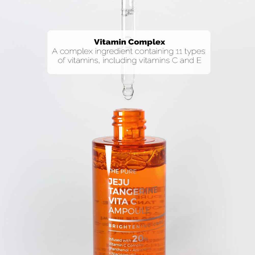 PRETTYSKIN Jeju Tangerine Vitamin C Ampoule 1.75 fl.oz.| 11-Vitamin Complex + Panthenol + Niacinamide + Adenosine | Lightweight Hydrating & Calming Korean Serum for Sensitive Skin