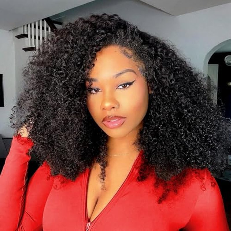 Kinky Curly Lace Front Wigs, 18 Inch 13x6 HD Lace Frontal Black Curly Wig for Women, 12A 180% Density Pre Plucked with Baby Hair Afro Human Hair Wigs