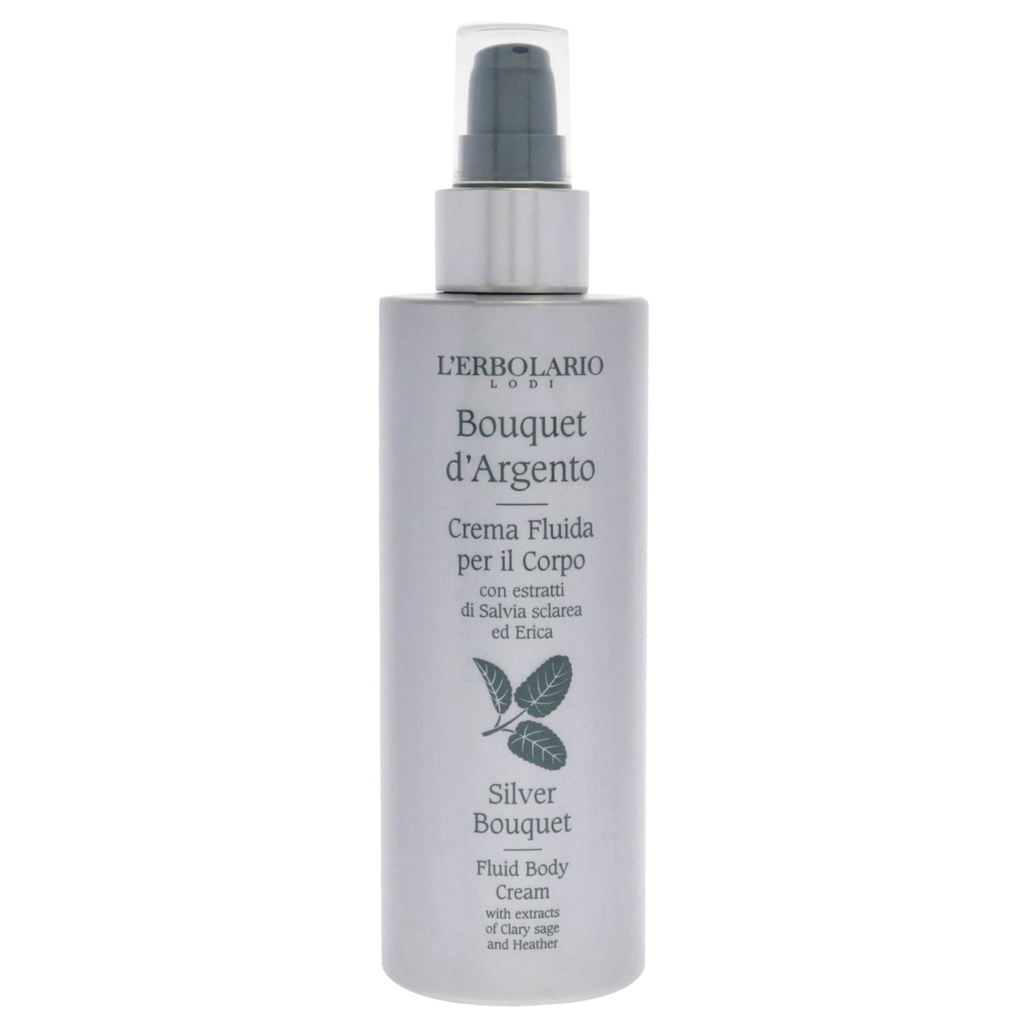 L’Erbolario Silver Bouquet Fluid Body Cream - Moisturizer for Dry Skin - Clary Sage and Heather Leaves - Skin Care with Vitamin C and E - 6.7 oz