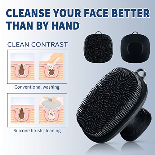 VWMYQ Face Scrubber, Silicone Face Scrubber for Men Facial Cleansing Brush Silicone Face Wash Brush Manual Waterproof Cleansing Skin Care Face Brushes for Exfoliating- Black