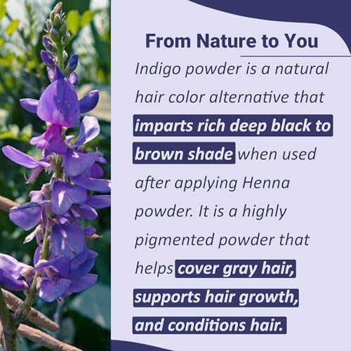 Mi Nature Indigo Leaf Powder 227g (8oz) |Pure Herbal Tint for Dark Hair Color | Natural Tinctoria Powder (Indigofera Tinctoria)