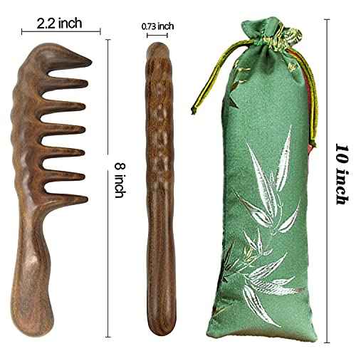 Thicken Wooden Wide Tooth Comb for Curly Hair,Large No-static Handmade 100% Natural Sandalwood Hair Comb for Head Scalp Massage,Detangling Comb for Women Holiday Gift (Green Sandalwood)