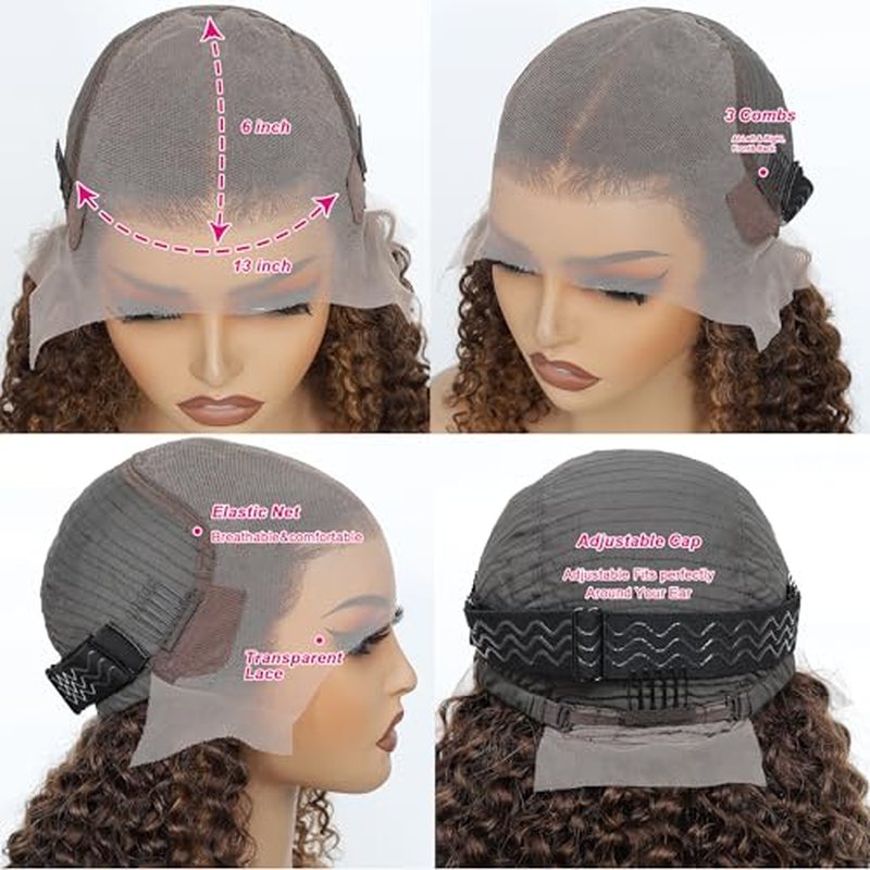 Bob Wig Human Hair 13x6 Deep Wave Hd Lace Front Wigs Human Hair Glueless 210 Density P4/27 Ombre Highlight Wig Pre Plucked With Baby Hair Short Bob Wigs For Black Women 16 Inch