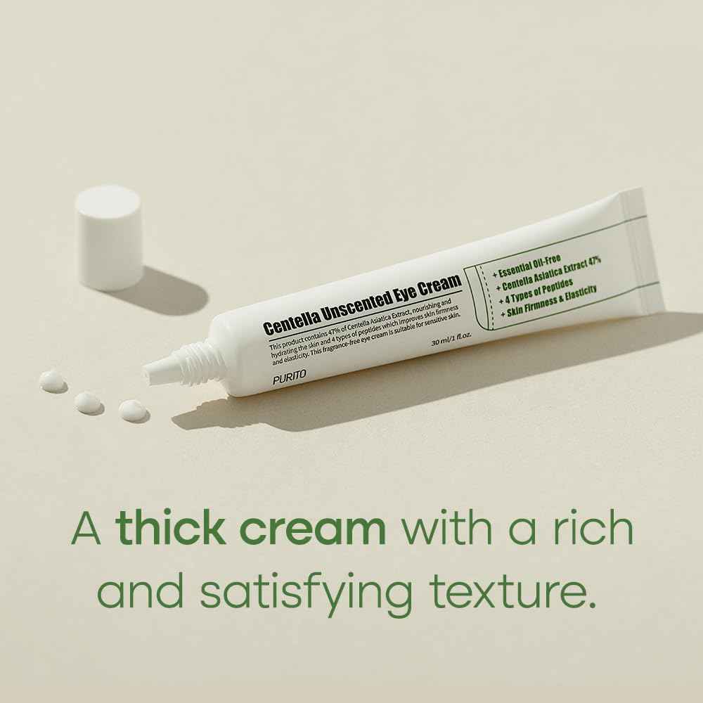 PURITO Centella Unscented Eye Cream, Korean Centella, for Sensitive Skin, Soothing, Facial Eye Cream for face, Dark Circles, Around Eyes, Wrinkles, Puffiness, K-Beauty, 30ml 1fl.oz