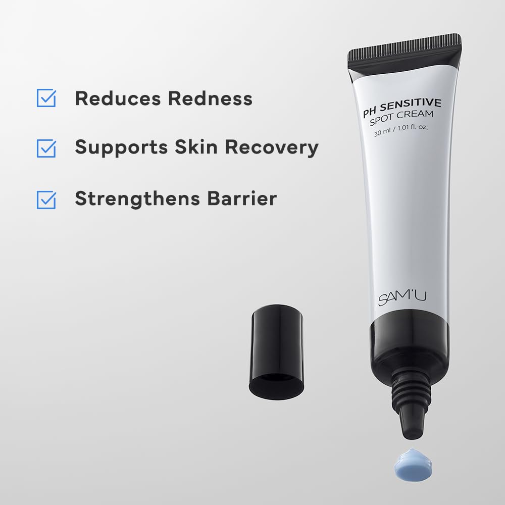 SAM’U PH Sensitive Spot Cream – Redness Reducing Blue Cream with Guaiazulene, Ceramides & Peptides for Redness Relief and Post-Blemish Recovery – Korean Face Moisturizer 30ml / 1.01 fl.oz