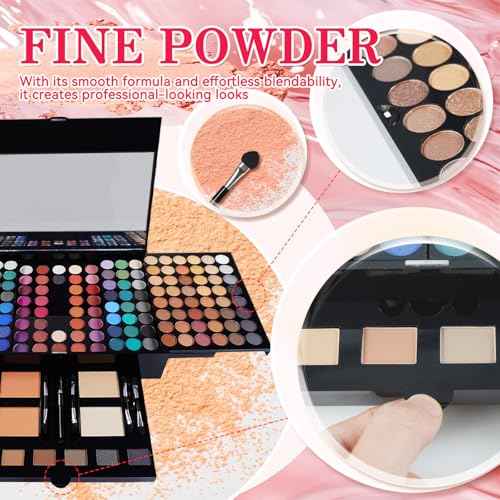 Pure Vie All-in-One Holiday Gift Makeup Set Essential Starter Bundle Include Eyeshadow Palette Lipgloss Concealer Blush Eyebrow Foundation Face Powder Eyeliner Pencil - Make up Kit for Women Full Kit