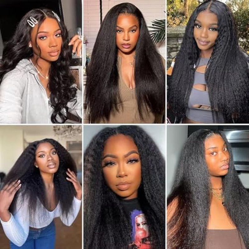 Selina Hair U Part Human Hair Wig Kinky Straight 24 Inch Brazilian Virgin Hair Half Wig Upgraded U Shape Clip in Remy Human Hair Wigs Yaki Straight Glueless Wigs Natural Black Color