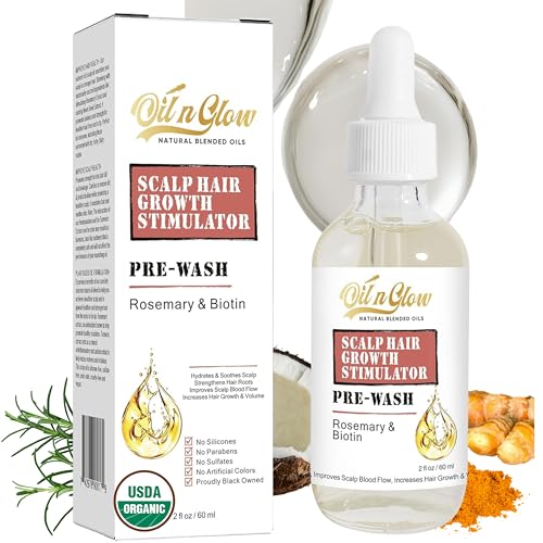 Pre Wash Hair Oil ? USDA Certified Organic Scalp Oil Hair Growth Treatment with Rosemary & Biotin, Pre-Shampoo Serum for Thinning Hair & Hair Loss ? 2 Fl Oz