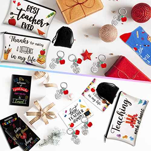 Eaasty 36 Sets Teacher Appreciation Gifts Bulk Makeup Pouch Cosmetic Pencil Bag Keychains Inspirational Notebooks Cards and Socks for Teacher Appreciation Graduation Gifts
