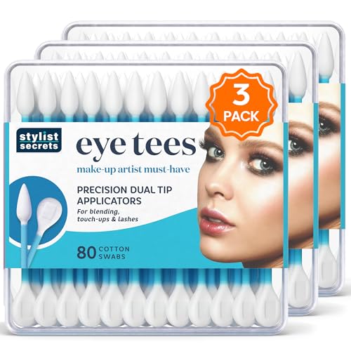 Fran Wilson EYE TEES COTTON TIPS 80 Count (3 PACK) - Precision Makeup Applicator, Double-sided Swabs with Pointed and Rounded Ends for Perfect Blending, Effective Cleaning and Precise Touch-ups