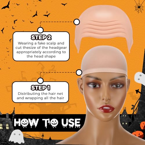 6 Pcs Halloween Bald Caps for Men Women Makeup Latex Bald Head Wig Caps Balds Cosplay Costume Accessories for Adults(Beige,Medium,Normal)