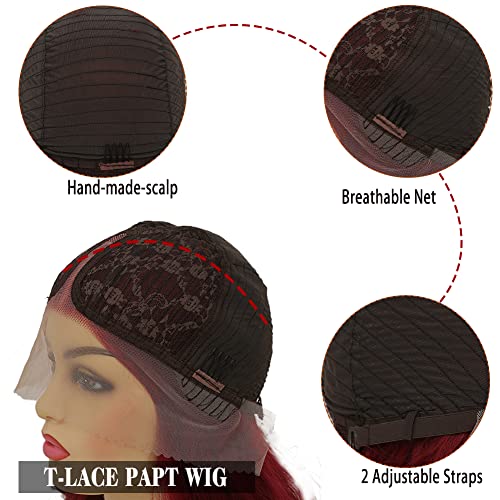 Red Lace Front Wigs for Women Long Curly Wavy Middle Part Natural Looking Wig for Party Cosplay Halloween Daily Use