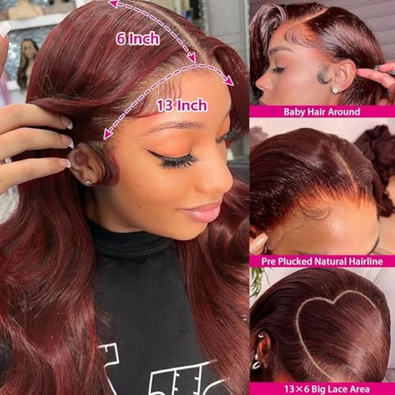 Reddish Brown Lace Front Wigs Human Hair Pre Plucked 13x6 Body Wave Lace Frontal Wigs Human Hair 16 Inch 180% Density Auburn Colored