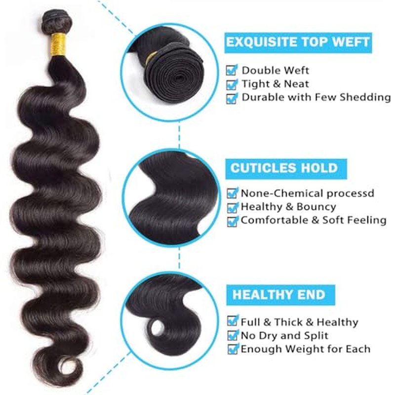 Cirvty 34 Inch Body Wave Bundle Human Hair 1 Bundles Body Wave Bundles 100% Unprocessed Brazilian Virgin Hair Bundles Double Weft Weave Bundles Human Hair Natural Black Color