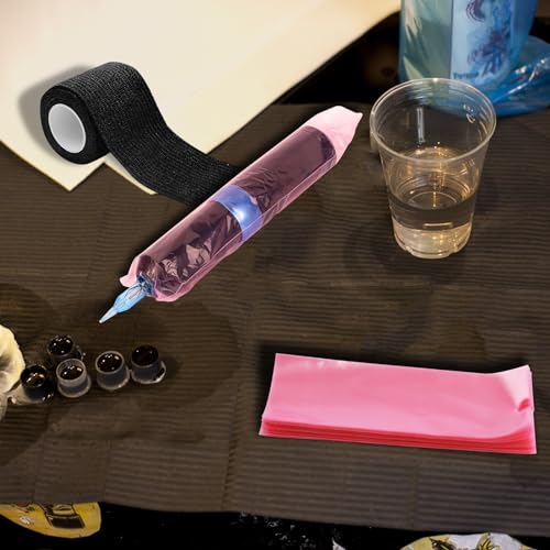 Tattoo Pen Covers Disposable Sleeves 200Pcs Pink Machine Covers 2.5x7.1inch Large Size Fits Most Rotary Machines Durable Plastic Protection