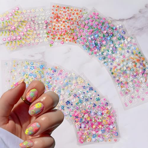 Colorful Cute Daisy, Floral, Heart, Flower Nail Art Stickers Decals, 3D Self Adhesive Supplies, Design Decoration Accessories for Women and Girls, 30 Sheets