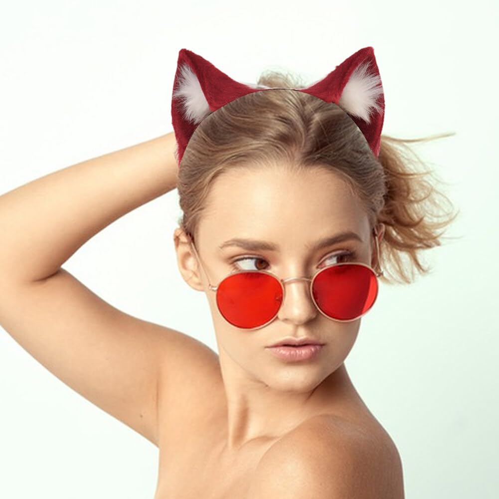 Surakey Long Fur Cat Ears Anime Cosplay Headband Plush Hairband Halloween Cosplay Party Costume for Men and Women Role-Playing (Green)