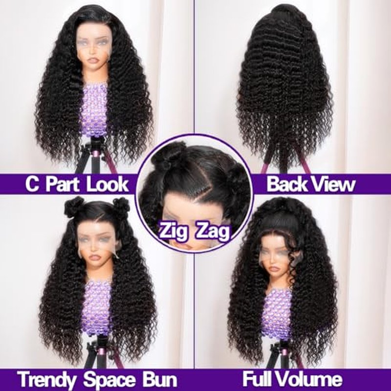 13x6 Deep Wave Lace Front Wigs Human Hair 250 Density 18 Inch, Tangle Free, Shedding Free, Pre Plucked With Invisible Hairline, Full Volume Suitable For Daily Wear