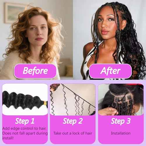 Deep Wave Bulk Human Braiding Hair for Boho Braids Water Wave 100% Human Hair for Boho Braiding Hair Crochet Wavy Curly Hair Extensions Bohemian Micro Braiding 3 Bundles 110g Natural Color 12 Inch
