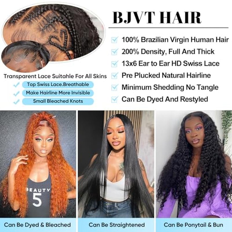 13x6 Deep Wave Lace Front Wigs Human Hair 24 Inch 200 Density Lace Front Wigs Human Hair Wigs for Women Deep Curly HD Lace Frontal Wigs Human Hair Pre Plucked with Baby Hair