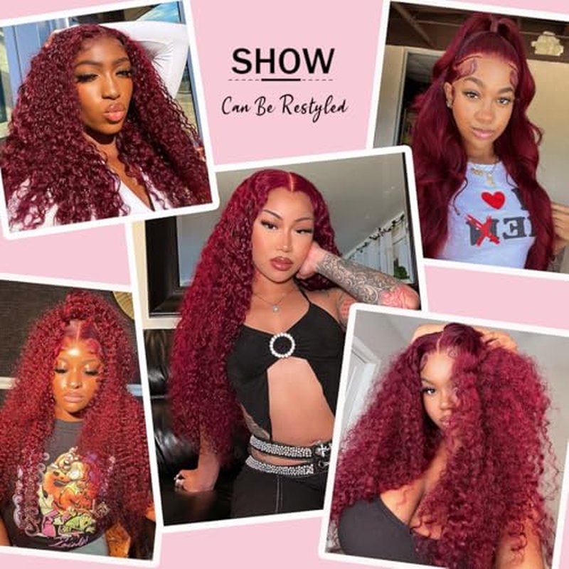 Red Burgundy Wig Human Hair 13x6 Deep Wave Lace Front Wigs Human Hair 99j Burgundy Lace Front Wigs Pre Plucked Red Colored Curly Human Hairs Wigs Triple Lifespan 20 Inch