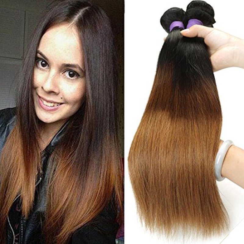 14 16 18 Inch Brazilian Virgin Ombre Hair Silky Straight Hair 3 Bundles Weaves Unprocessed Virgin Human Hair Extensions T1B/4/30