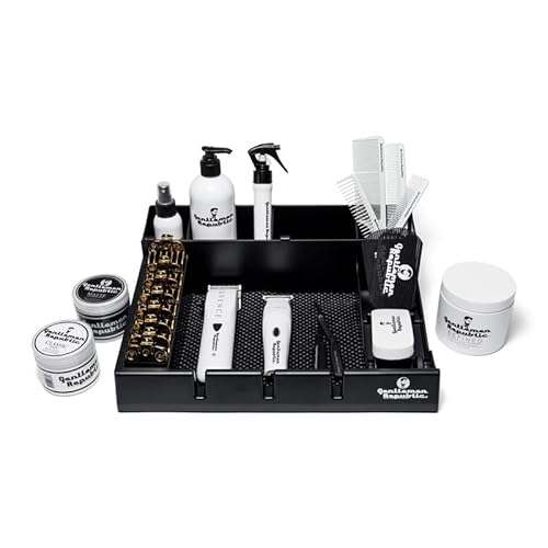 Gentlemen Republic Barber Station Organizer - Multi-Compartment Countertop Tray for Clippers, Trimmers & Other Tools Storage. Ideal for Busy Barbers and Stylists, Maximize Efficiency - Black