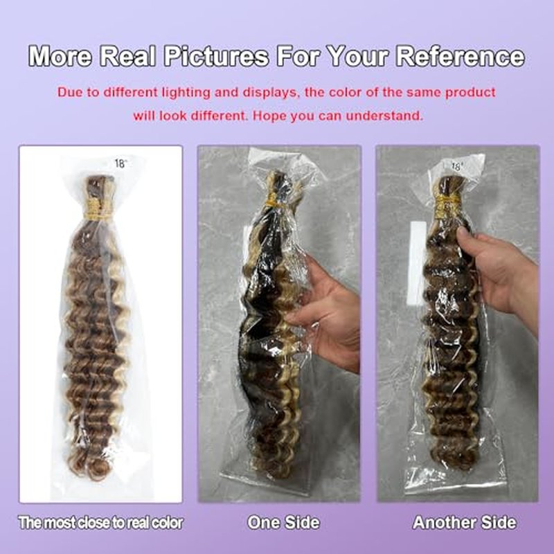 P27/30/613 Human Braiding Hair for Boho Braids Highlight Brown Blonde Deep Wave Bulk Human Hair for Braiding Crochet Curly Braiding Human Hair Knotless Bohemian Braids100g (2 of 50g) 20 Inch