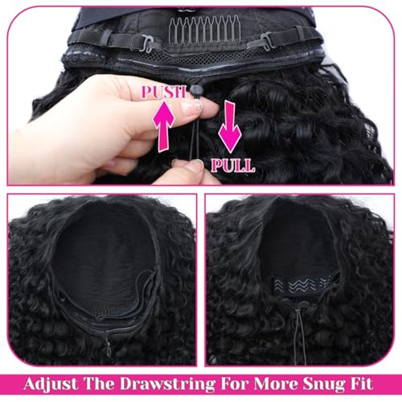 Curly Half Wig Human Hair 200% Density 3 In 1 Seamless Flip Over Half Wigs Human Hair Glueless Wear and Go Beginner Friendly Water Wave Half Wig Human Hair Drawstring Headband Wig for Women 22 Inch