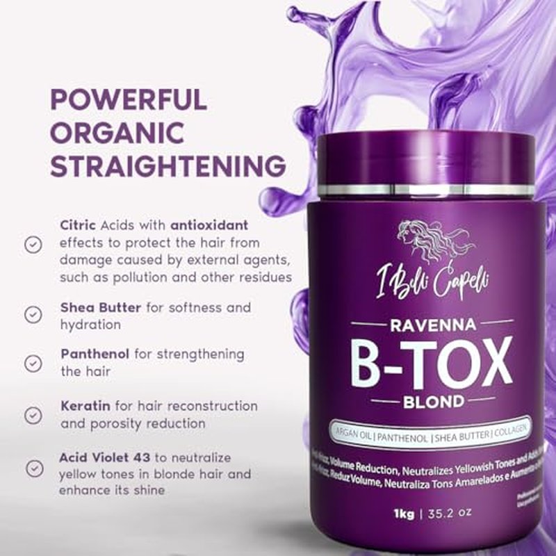I Belli Capelli Ravenna B-tox Kit - Hair Treatment with Argan Oil Mask 250g, Formaldehyde-Free, Anti-Frizz and Smoothing for Blond Hair (1 B-tox + 1 Mask)